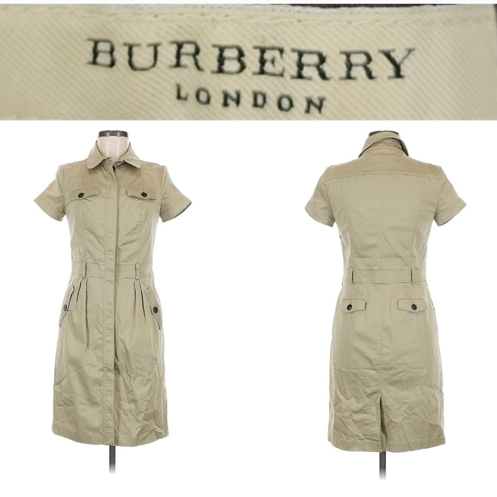 Burberry London Hourglass Safari Shirt Dress Cotton Glossy Denim US 6